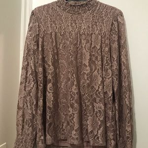 Cable and gauge, loose fitting blush pink lace top